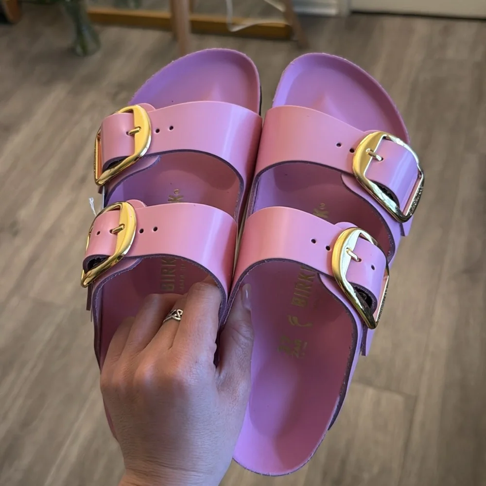 NWT BIRKENSTOCK Arizona Big Buckle Patent, High Shine Fondant Pink, size 37N - Picture 8 of 8